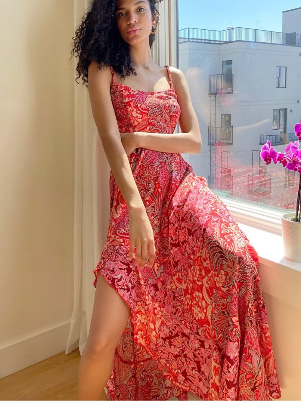 Free People Intimately Forever Yours Smocked Slip Dress M Maxi Floral Boho